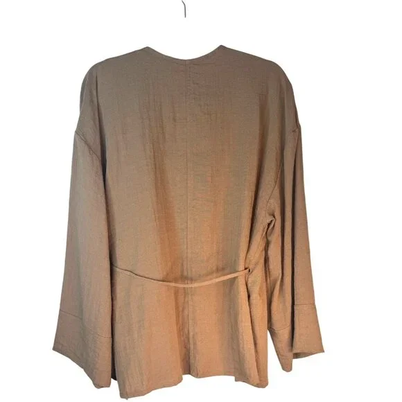 2/$30 ZARA Womens M-L Wrap Blouse Taupe Brown Viscose Blend - Picture 3 of 15